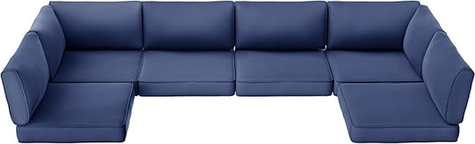 SUNCOZE 14-Piece Outdoor Cushions for Patio Furniture, 25.6"x25.6" Couch Cushion Replacement Designed for 6-Seat Sectional Sofa Sets, Anti-Slip Patio Cushions for Garden, Backyard, Porch (Blue)