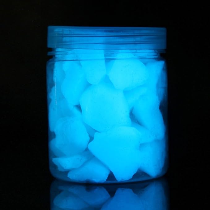 Shiny Stone Glow in The Dark Aquarium Neon Gravel Sand, Decorative Rocks for Fish Tank and Fairy Garden, Home Dec,305g/0.67lbs (15-22mm, Sky Blue)