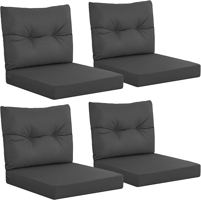 YEFU Outdoor Cushions for Patio Furniture: Waterproof Fade-Resistant Outdoor Chair Cushions Set of 4 - Deep Seat Patio Cushions Replacement with Ties for Chair Sofa Couch - 24 x 24 Inch(Dark Gray)