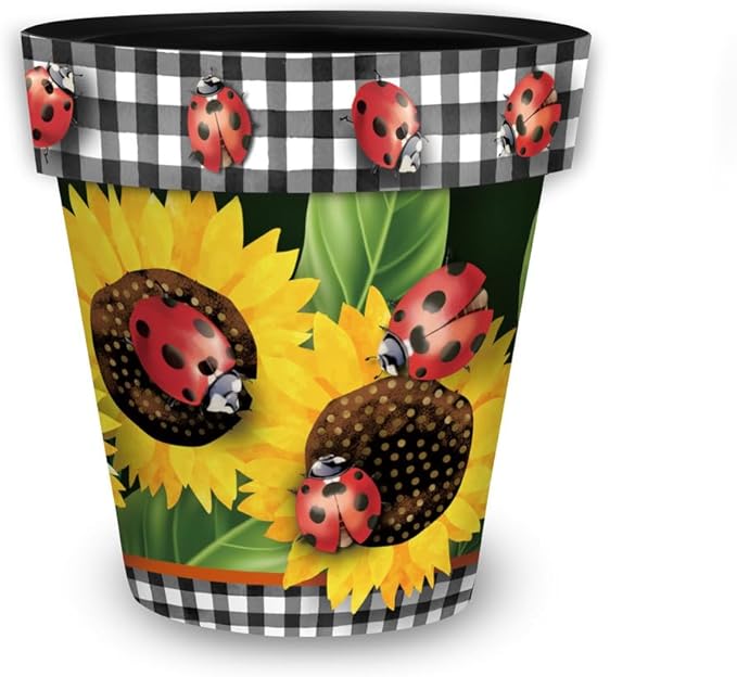 Briarwood Lane Summer Planter 8.5" x 8.5" x 8.5" Ladybugs and Sunflowers Small for Summer Planter