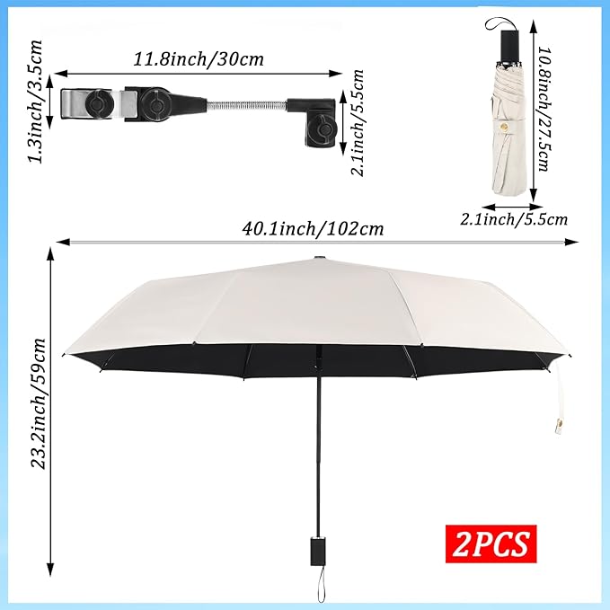 2 Pack Pool Shade Umbrella for Above Ground, Pool Sunshade Canopy With Adjustable Universal Clamp, Portable Patio Umbrella for Garden Beach Chair Camp Trolley Stroller Golf Cart