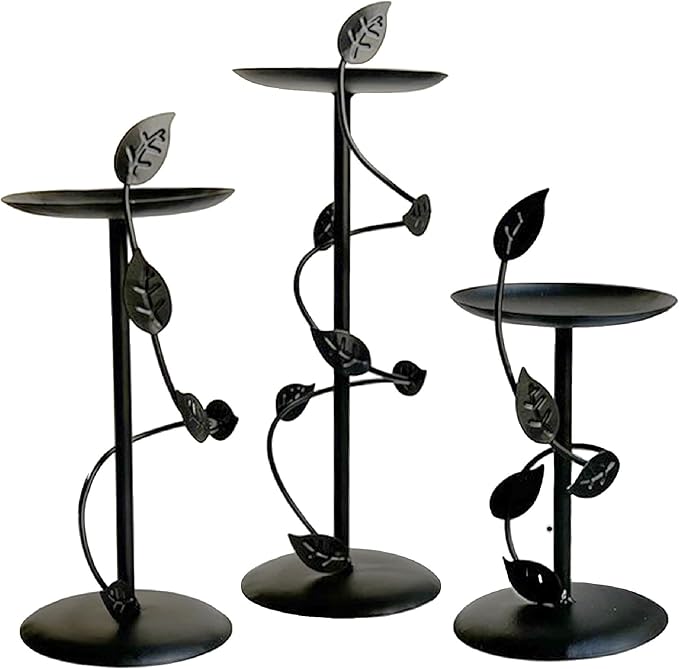 Lily’s Home Art Deco Climbing Vine Pillar Candle Holders, Steel, Black, Set of Three. Candles NOT Included