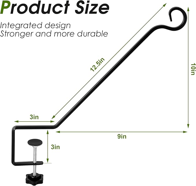 Adnee 4 Pcs Deck Bird Feeder Hanger for Railing-12.5 Inch Deck Railing Plant Hanger with Non Slip Clamp-Deck Rail Planter Hooks for Suet Baskets,Lanterns,Wind Chimes