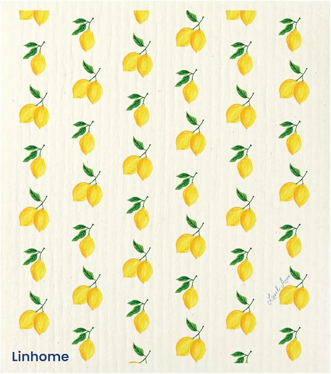 Lemon Collection Swedish Dishcloth, Reusable Paper Towel, Super Absorbent Cellulose Sponge, Kitchen Cleaning Cloth, Washable & Compostable (Lemon Zest - 4 Pack)