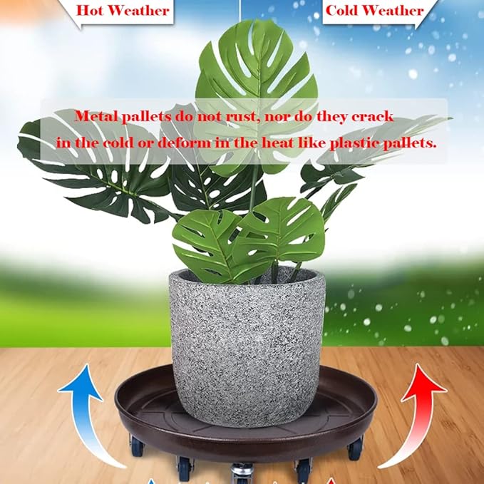 ARTLINE 20" Round Plant Stand with Lockable Wheels 2 Pack, 480lb Heavy Duty for Indoor Outdoor, Large Rolling Planter Caddy on Casters to Carry Potted Flower Pot, Round Metal Tray NO Holes, Copper