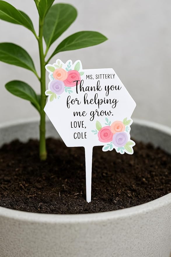 Custom Teacher Plant Stake Gift – Garden Keepsake Sign from Student – Thank You for Helping Me Grow – Indoor Outdoor Decor – Succulent Marker for Pots or Planters
