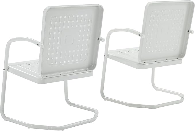 Crosley Furniture Bates 2-Piece Outdoor Chair Set, Retro Metal Patio Chairs for Dining, Porch, Deck, Balcony, White Gloss