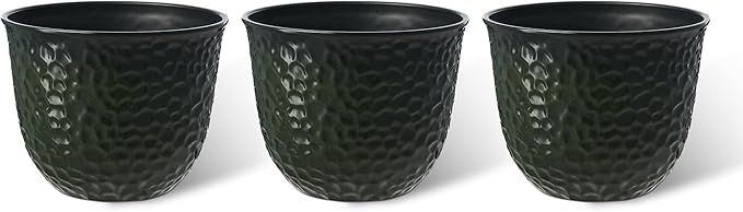 Glitzhome Round Faux Ceramic Planter Pots, 11.75" D Honeycomb Textured Tall Outdoor Planters with Drainage Hole, Gradient Green Outdoor Flower Pots, Plastic Large Planters for Porch, Garden, Set of 3