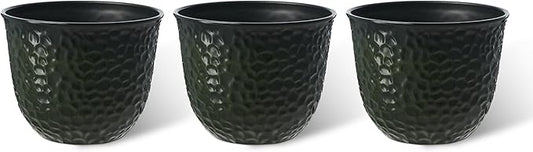 Glitzhome Round Faux Ceramic Planter Pots, 11.75" D Honeycomb Textured Tall Outdoor Planters with Drainage Hole, Gradient Green Outdoor Flower Pots, Plastic Large Planters for Porch, Garden, Set of 3