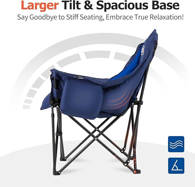 Overmont Heated Oversized Camping Chair for Adults - 3 Heat Levels Seat & Back Separately Control - 400lbs Support Heavy Duty Padded Folding Chair Outdoor Garden Portable - Battery NOT Included