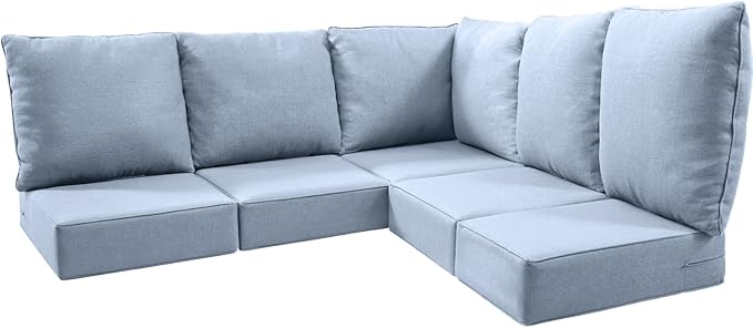Luxury 24x24x6 Outdoor Cushions for 5-Seat Sectional Sofa Set of 5 - Water-Repellent 11-Piece Patio Cushion Set for Outside Rattan Wicker Loveseat Chair L-Shape Couch - Baby Blue/Classic