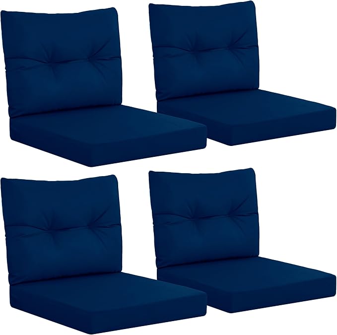 YEFU Outdoor Cushions for Patio Furniture: Waterproof Fade-Resistant Outdoor Chair Cushions Set of 4 - Deep Seat Patio Cushions Replacement with Ties for Chair Sofa Couch - 24 x 24 Inch(Navy)