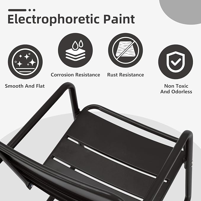 MELLCOM 3 Piece Patio Set, Small Patio Furniture Set - 2 C-Spring Metal Chairs with Round Side Table, Outdoor Bistro Set for Balcony, Front Porch, Poolside, Garden, Deck, Black