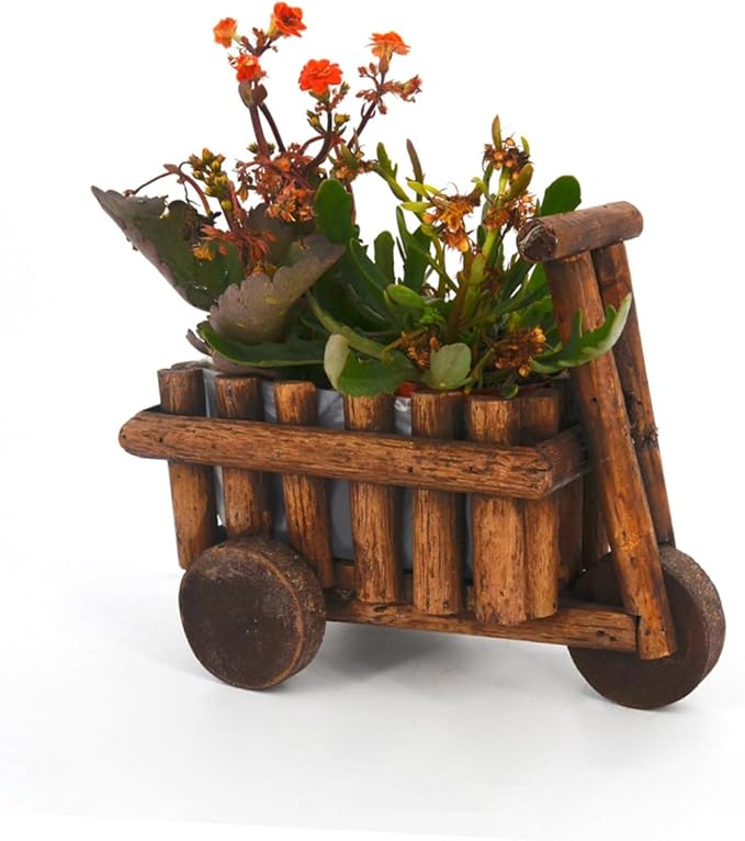YARNOW Desktop Decor Country Flower Pot Garden Cart Stand Wooden Flower Pot Wood Flower Cart Decorative Tabletop Planter Wooden Flowerpot Wedding Decor Station Wagon Wheelbarrow Bamboo