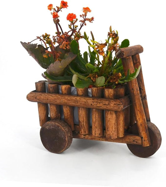 YARNOW Desktop Decor Country Flower Pot Garden Cart Stand Wooden Flower Pot Wood Flower Cart Decorative Tabletop Planter Wooden Flowerpot Wedding Decor Station Wagon Wheelbarrow Bamboo