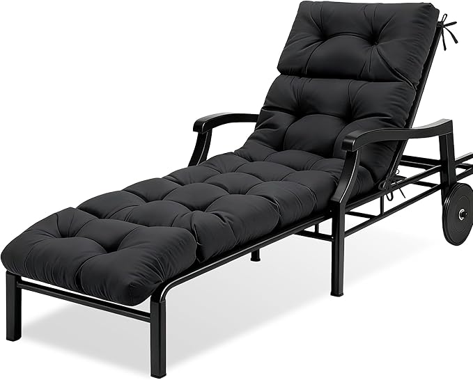 MTMR Chaise Lounge Cushion Outdoor, Non-Slip Chair Cushion for Patio Furniture, Waterproof Outdoor Replacement Seat Pad for Pool Lawn Wicker Couch Bench Loveseat, Long Thick Lounge Cushion, Black