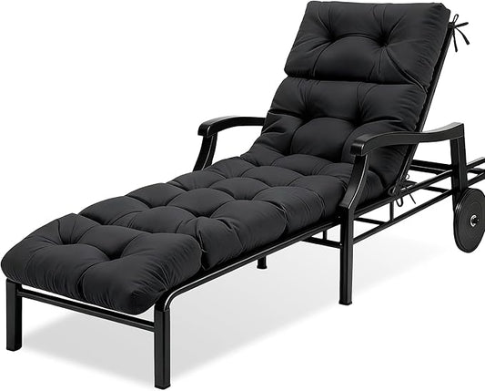 MTMR Chaise Lounge Cushion Outdoor, Non-Slip Chair Cushion for Patio Furniture, Waterproof Outdoor Replacement Seat Pad for Pool Lawn Wicker Couch Bench Loveseat, Long Thick Lounge Cushion, Black