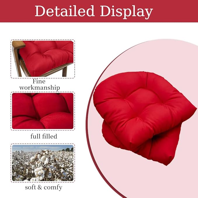 Waterproof Chair Cushions Set of 2 Outdoor,Tufted Thicken Weather and Fade Resistant Kitchen Seat Cushions,Patio Chair Pads for Garden Furniture Sofa Couch (red)