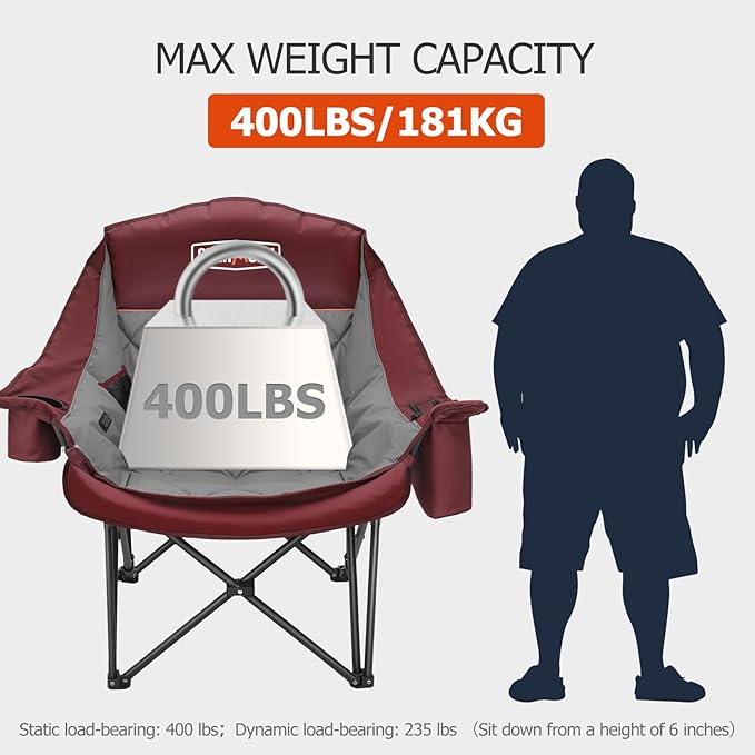 Overmont 2PCS Heated Oversized Camping Chair for Adults - 3 Heat Levels Seat & Back Separately Control - 400lbs Support Heavy Duty Padded Folding Chair Outdoor Garden Portable - Battery NOT Included