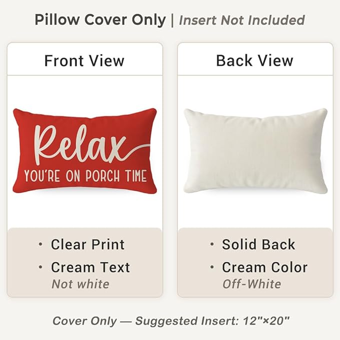 PANDICORN Decorative Throw Pillow Covers 12x20 Inch Relax Porch Time Red Outdoor Farmhouse Christmas Porch Decorations Lumbar Decorative Throw Pillows Cases for Front Porch Patio Couch Bench Decor