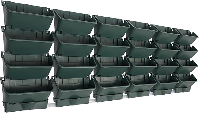 24 Pack Hanging Vertical Wall Planter,12.99inch Wall Mounted Planter for Patio Outdoor Decor,Home Army Green Plastic Pot Balcony Plant Vegetable Fruit Herb Hanging Pocket Holder Flowerpot (Army Green)