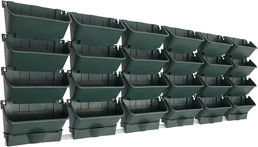 24 Pack Hanging Vertical Wall Planter,12.99inch Wall Mounted Planter for Patio Outdoor Decor,Home Army Green Plastic Pot Balcony Plant Vegetable Fruit Herb Hanging Pocket Holder Flowerpot (Army Green)