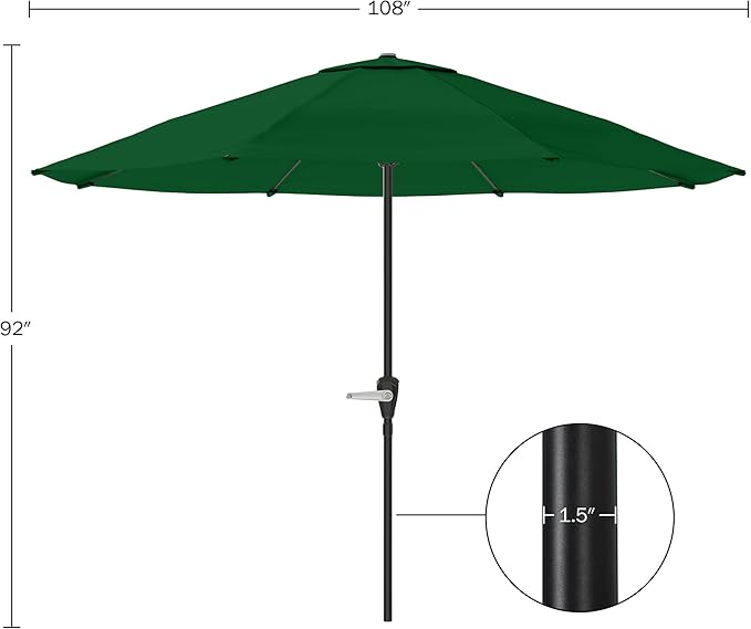 Pure Garden Patio Umbrella with Vented Canopy - 9FT Easy Crank Outdoor Umbrella for Shade - For Deck, Balcony, Backyard, or Pool (Hunter Green)