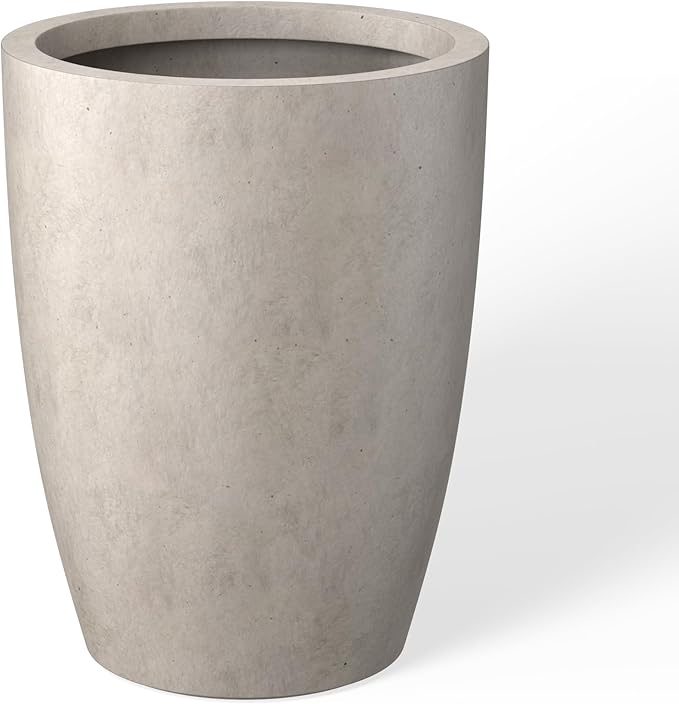 Kante 18.1" H Tall Round Concrete Planter for Outdoor Indoor, Modern Decorative Plant Pots with Drainage Hole & Rubber Plug for Home & Garden Weathered Concrete