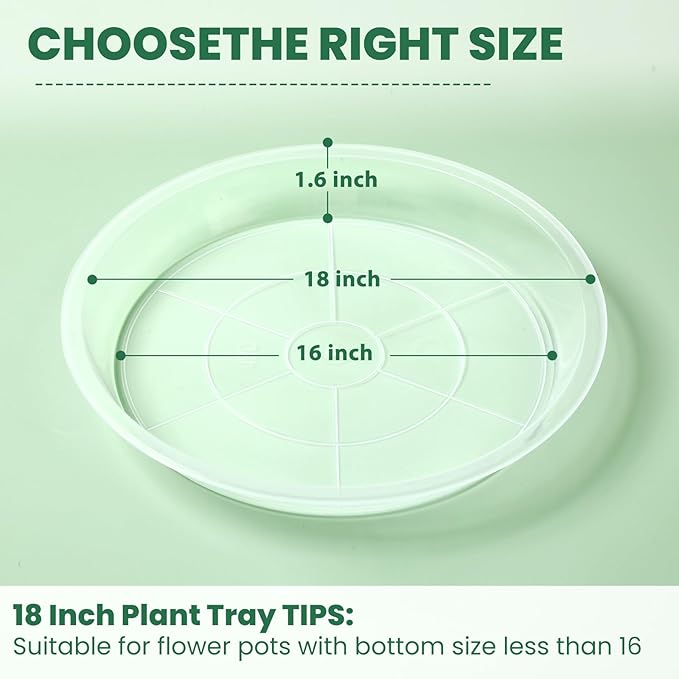 4 Pack 16 18 20 22 Inch Clear Plastic Plant Saucers for Indoors, Durable Plant Trays for Pots and Plant Water Catcher Tray with No Holes, Reusable Plastic Trays for Plants (18''-4Pack)