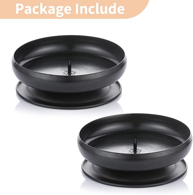 Set of 2 Black Iron Pillar Candle Holders Spike Candle Holder 3.6"/ 9cm Diameter. Ideal for Wax or LED Candle Gardens, Spa, and Aromatherapy, Incense Cones, Wedding, Party, Spa, as Pedestal