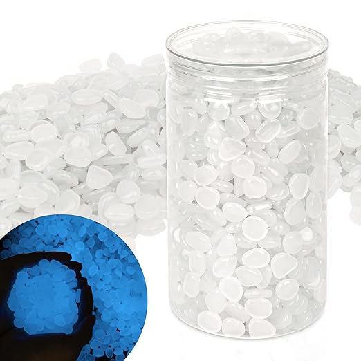 1000pcs Glow in The Dark Rocks Outdoor Decorations Stones Small Luminous Pebbles for Fish Tank Aquarium Lawn Patio Garden Indoor/Outdoor Decor and DIY Ideas -White