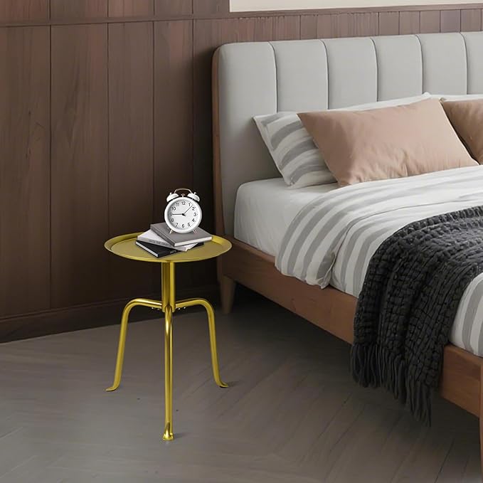 Plant Stand Indoor Outdoor, 11'' Round Gold Corner Single Plant Table, 3-Leg Small Metal Plant Holders Flower Pot Stand, Modern Corner Round Small Side End Table with Raised Design