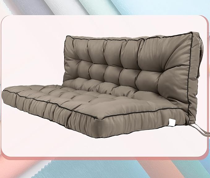 2-3 Seat Swing Replacement Cushion, Outdoor Bench Cushions with Backrest Thicken 4", Patio Furniture Garden Porch Loveseat Glider Pad Anti-Fading Waterproof (Khaki, 40x70in-thicken)