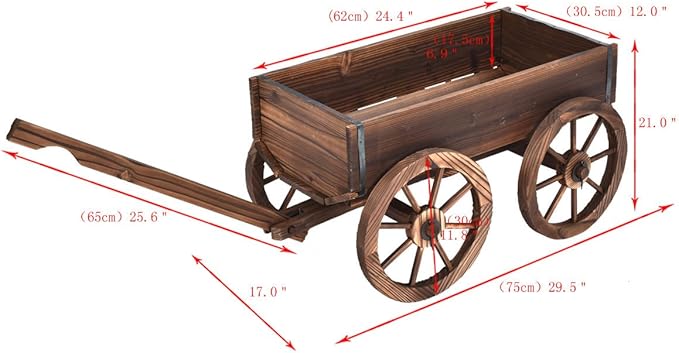 Giantex Wood Wagon Flower Planter Pot Stand W/Wheels Home Garden Outdoor Decor