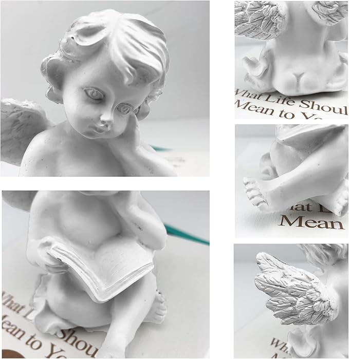 Asng Cherubs Angels Resin Garden Statue Figurine, Adorable Angel Sculpture Memorial Statue, Indoor Outdoor Home Garden Decoration (Reading Cherub)