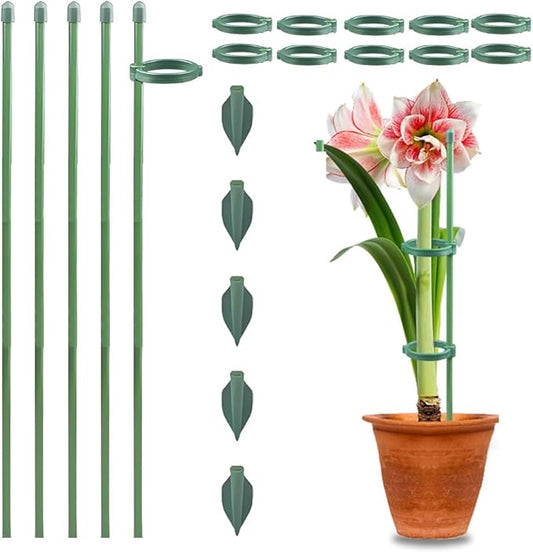 Plant Stakes for Indoor Plants, Adjustable Plant Support Sticks with Clips & Plant Ties, Indoor Outdoor Garden Poles for Monstera Tomato Orchid Rose Potted Flowers Vegetables (17 inch 5pcs)
