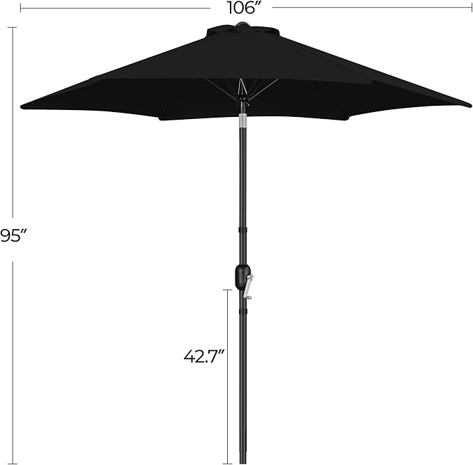 Yaheetech Patio Umbrella, 9FT Outdoor Table Market Umbrella with Push Button Tilt and Crank, Yard Sun Shade with Sturdy Ribs for Garden, Deck, Backyard, Pool, Black
