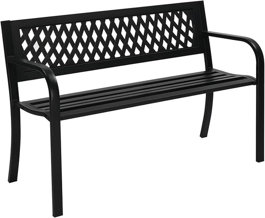 Outvita Outdoor Bench, 47" Metal Garden Bench Patio Park Furniture with Plastic Backrest Powder-Coated Chair Yard Entryway Deck Porch Black