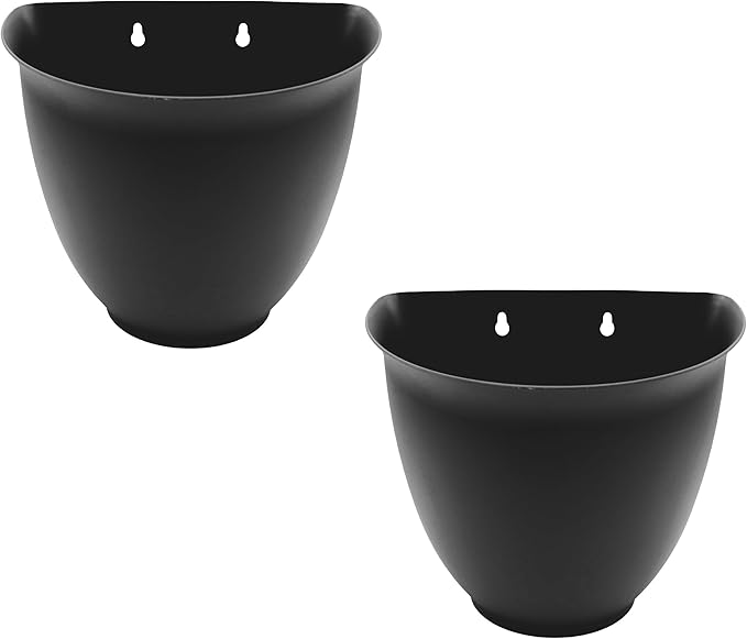The HC Companies 8 Inch Garden Wall Planter - Plastic Hanging Plant Pot for Indoor Outdoor Flowers, Herbs, Black (Pack of 2)