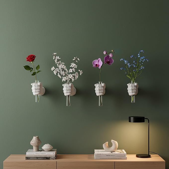Hollow Hand Wall Vase Set, Halloween Indoor Decorations, Gothic Home Decor, Wall Planters for Indoor Plants, for Home Entrance (White)