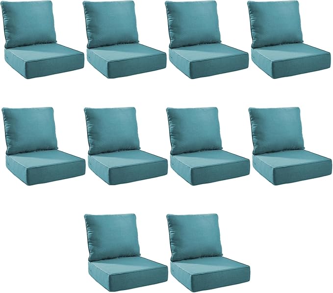 Outdoor Cushion Set for Furniture Patio Furniture, UV Resistant, Water Resistant - 6 Inch Thick Foam Garden Cushions – 22x24 Inch Patio Seat Covers for Chair/Sofa/Couch | Peacock Green | 10-Pack |