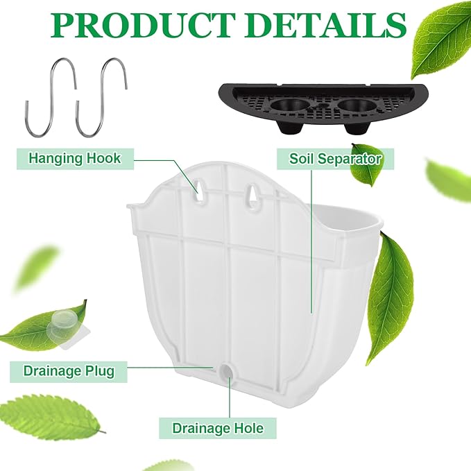 8 Pack Vertical Wall Planters for Indoor Plants Living Wall Planter Outdoor Walls Plant Holder with Hook White Walls Hanging Planter Resin Flower Pot Basket for Garden Railing Balcony Fence