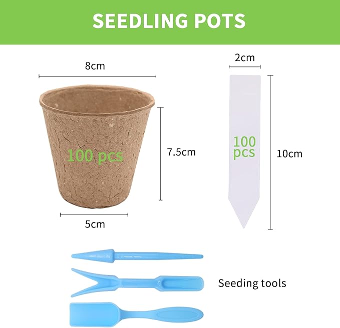 3T GROUP 100 Pack 3.15 Inch Mini Pot for Plants,Small Compostable Planting Pots,Biodegradable Disposable Flower Pots for Vegetables,Fruit with 100 Labels,Tool (100pcs)