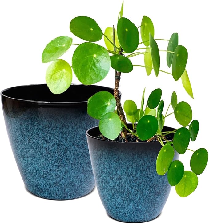 2 Pack Plant Pots Durable Decorative Flower Pots,8 Inch Planter with Drainage Hole + 6 Inch Planter Set for Indoor and Outdoor Plants,Flowers,Succulents - Blue