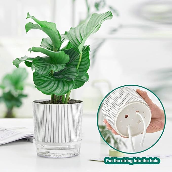 BamLue 4-Piece Self Watering Plant Pot for Indoor Plants, Self Watering Planter, Flower Pots Outdoor Indoor, Planters with Drainage Hole and Tray Saucer, Houseplants Pots with Water Reservoir