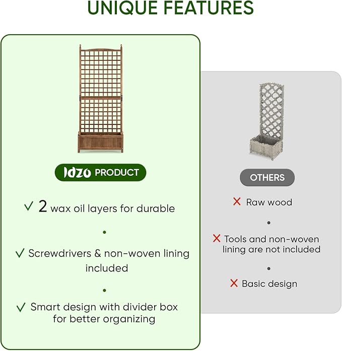 Idzo 71 Inches Height Raised Garden Bed with Trellis, Durable Oil Coated Planter with Trellis, Vertical Gardens Outdoors with Convenient Non Woven Lining for Better Plants Growing