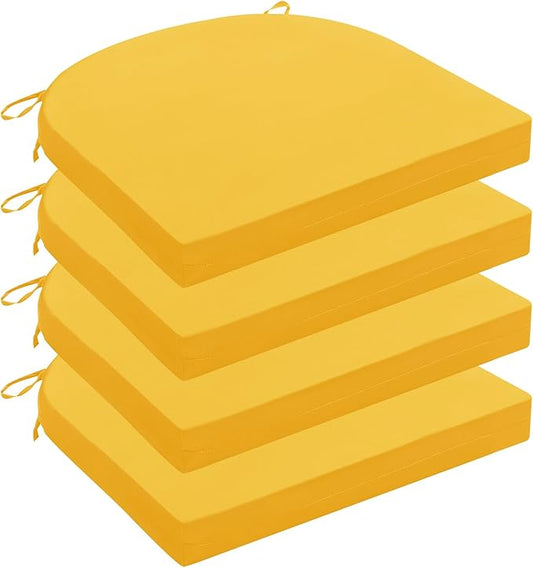 Wellsin Outdoor Chair Cushions for Patio Furniture - Patio Chair Cushions Set of 4 - Water Resistant Round Corner Outdoor Seat Cushions 17"X16"X2", Yellow