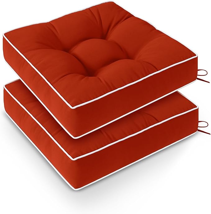 Wellsin Outdoor Chair Cushions Set of 2, Patio Cushions for Outdoor Furniture, Tufted Waterproof Outdoor Chair Pads, 19 x 19 Inch, Brick Red
