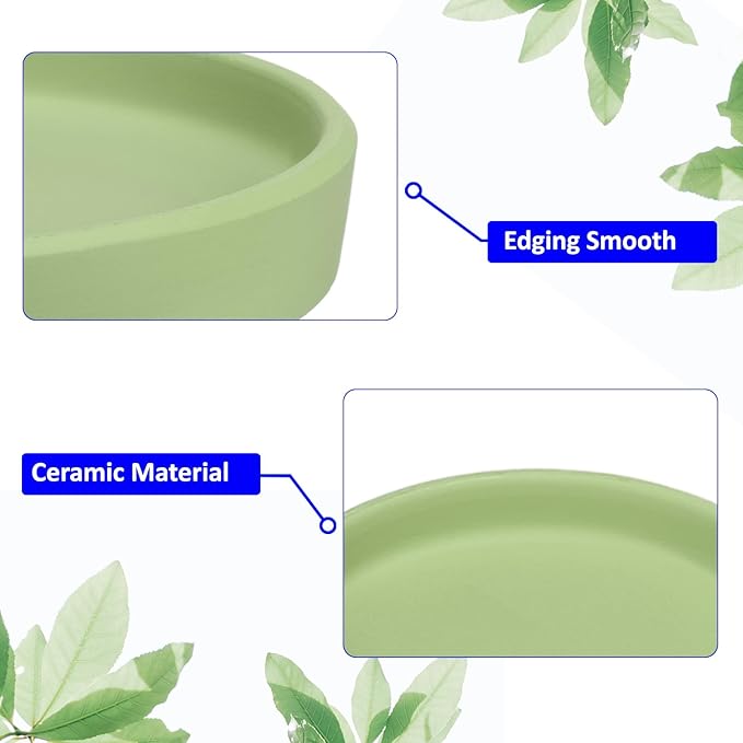 3 Pack Planter Saucers - Ceramic Plant Tray Flower Pot Drip Trays Round Apply to Outdoor/Garden (4/5/6inch, Dark Green)
