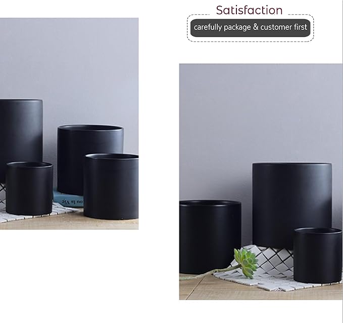 WGVI Matte Black Ceramic Cylinder Vase Width 5.5" Height 5", Flower Arrangements, Candle Holder, Terrarium Planter Pot, Storage Container Organizer, Pen Brush Holder, Tabletop Decor, Bulk, 12 Pcs